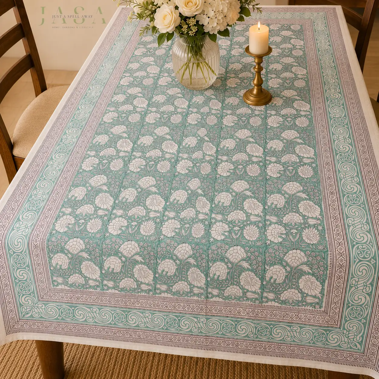 Aasmani Cotton Handblock Table Cover