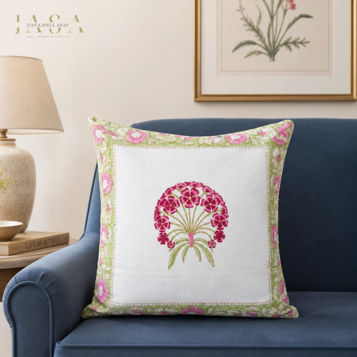 Bahar Hand Block Printed Cotton Cushion Cover