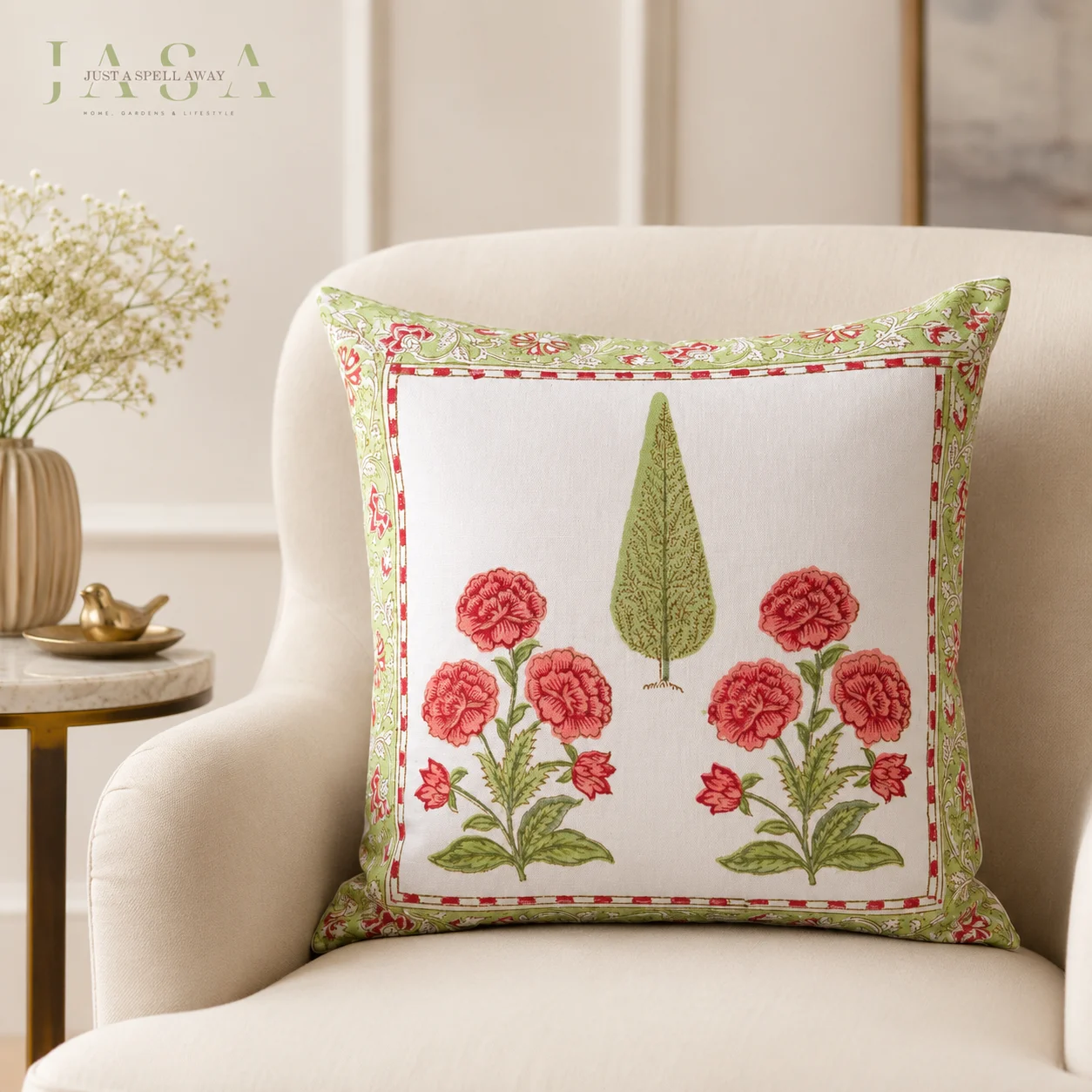 Narangi Hand Block Printed Cotton Cushion Cover