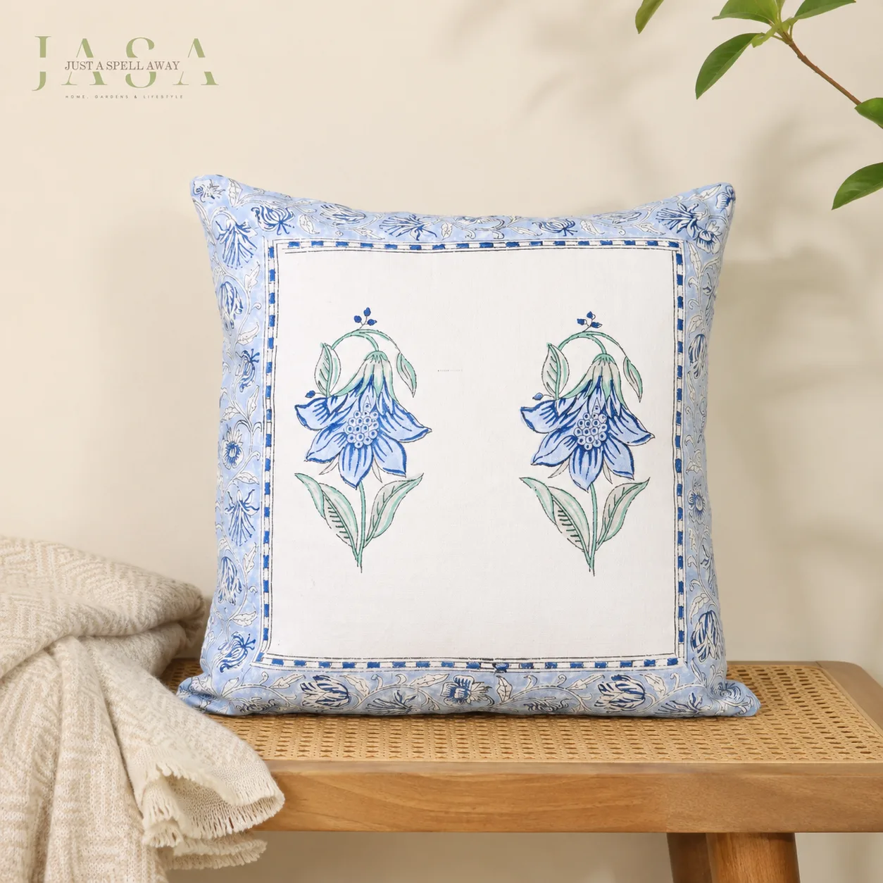 Neelam Hand Block Printed Cotton Cushion Cover