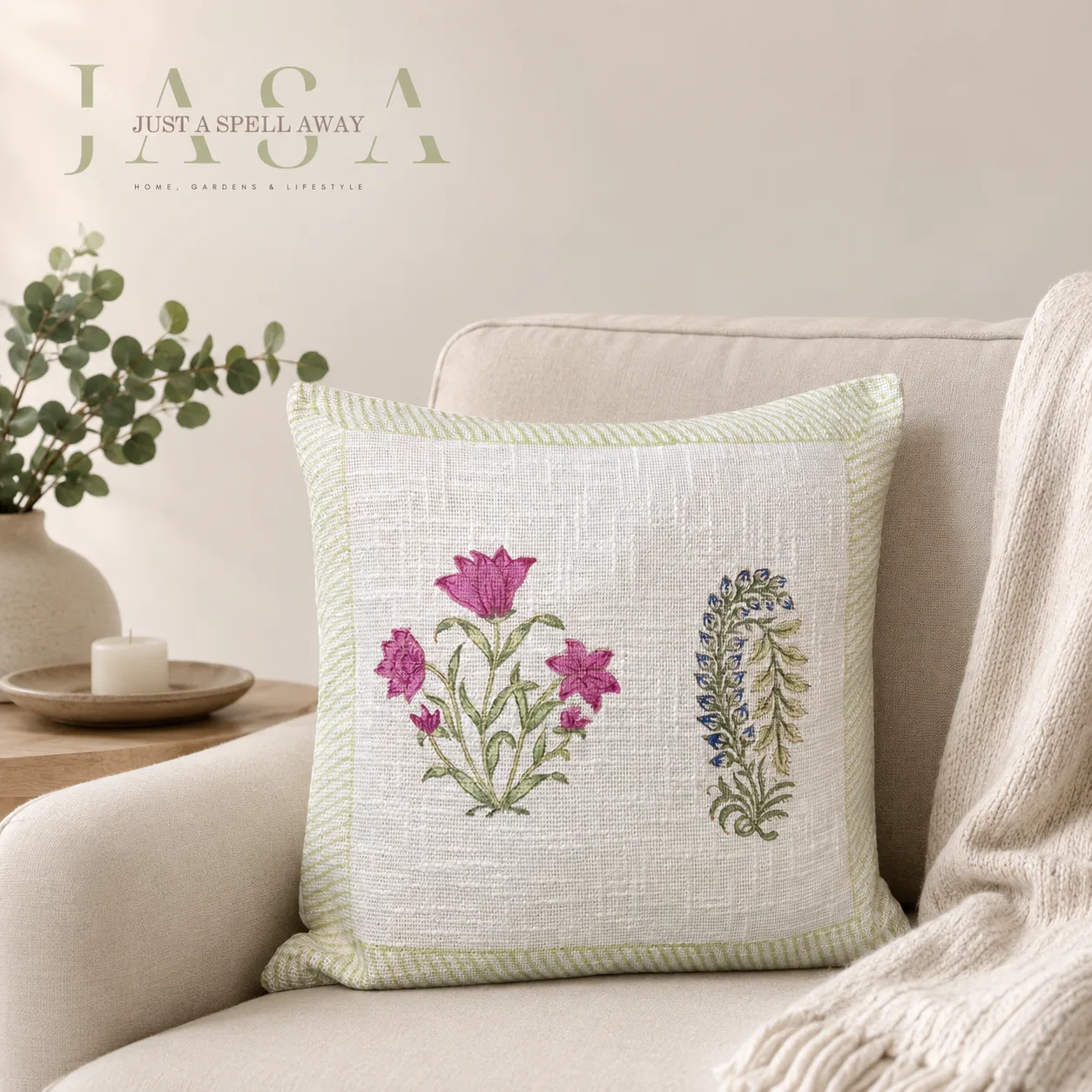 Gul Hand Block Printed Cotton Jute Cushion Covers