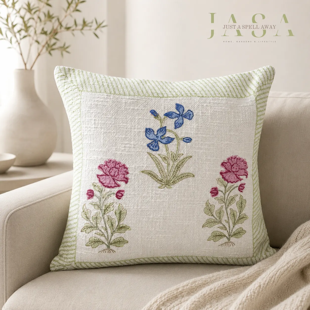 Kala Hand Block Printed Cotton Jute Cushion Covers