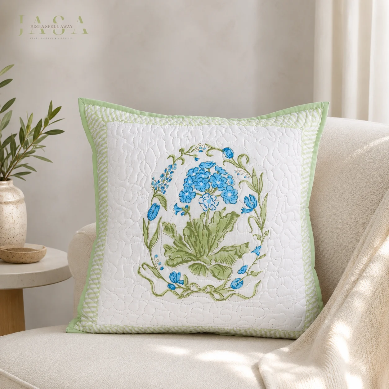 Gulbahar Hand Block Printed Quilted Cushion Cover