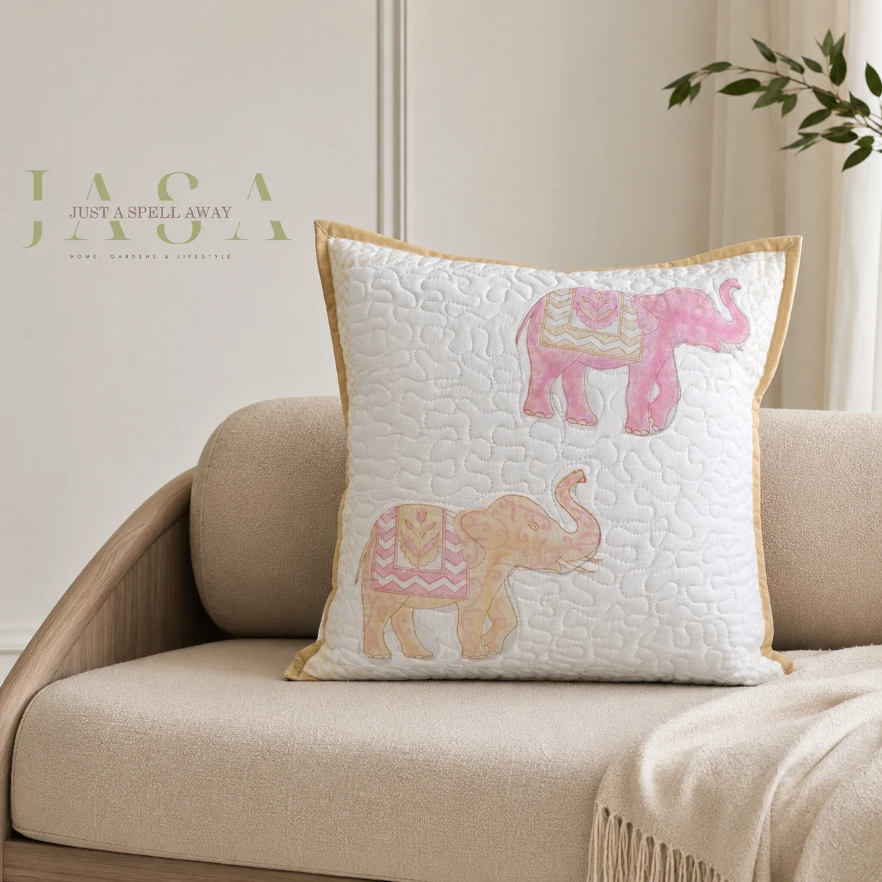Haathi Hand Block Printed Quilted Cushion Cover
