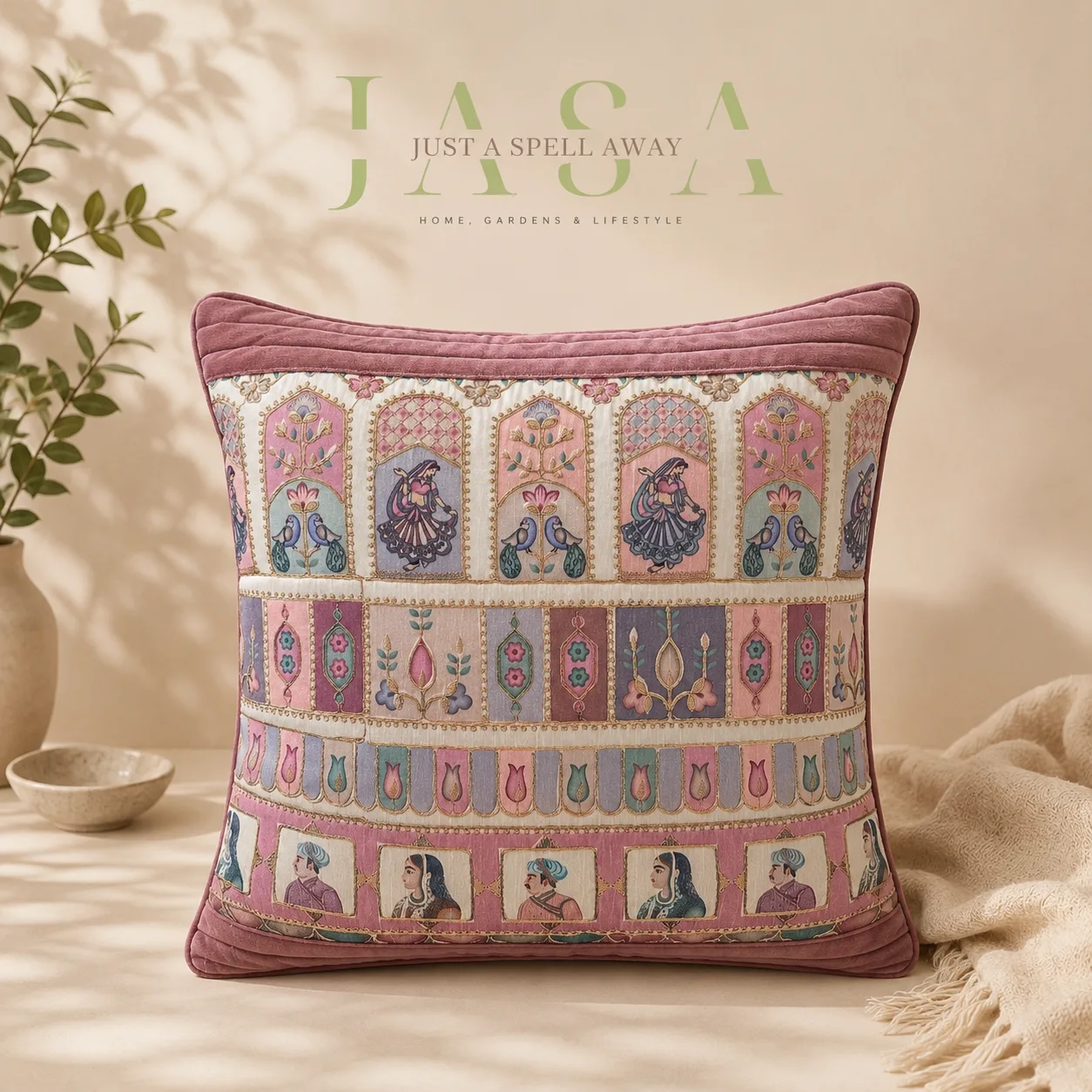Royal Ethnic Cotton Velvet Cushion Cover - Mauve