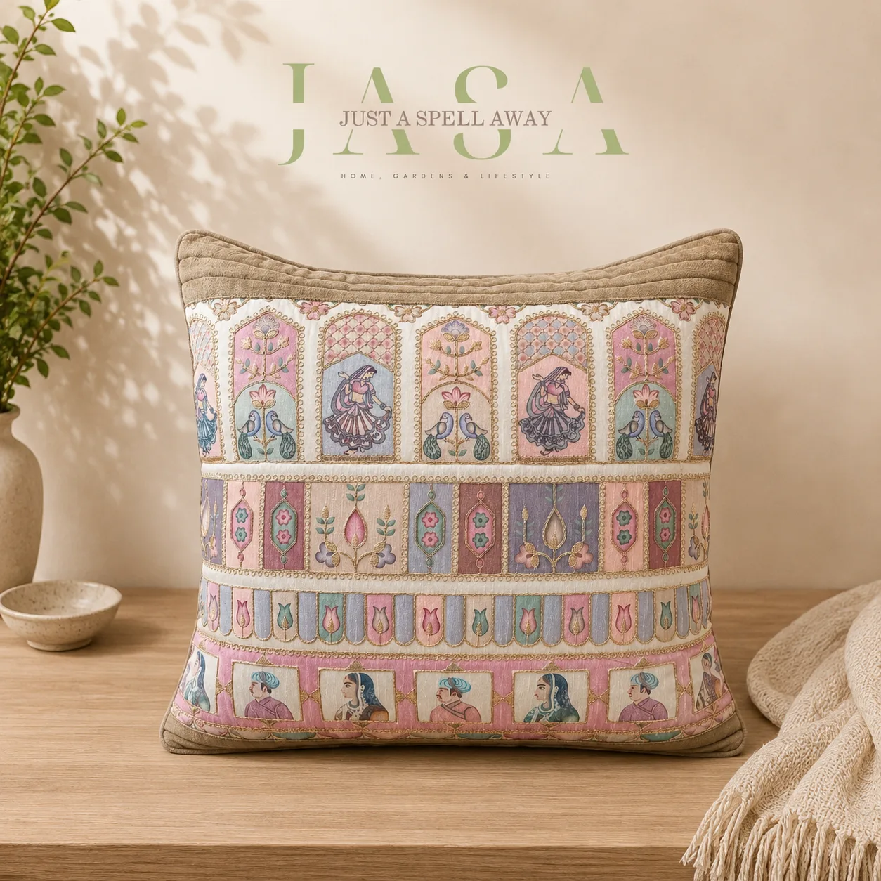 Royal Ethnic Cotton Velvet Cushion Cover - Mehendi Brown