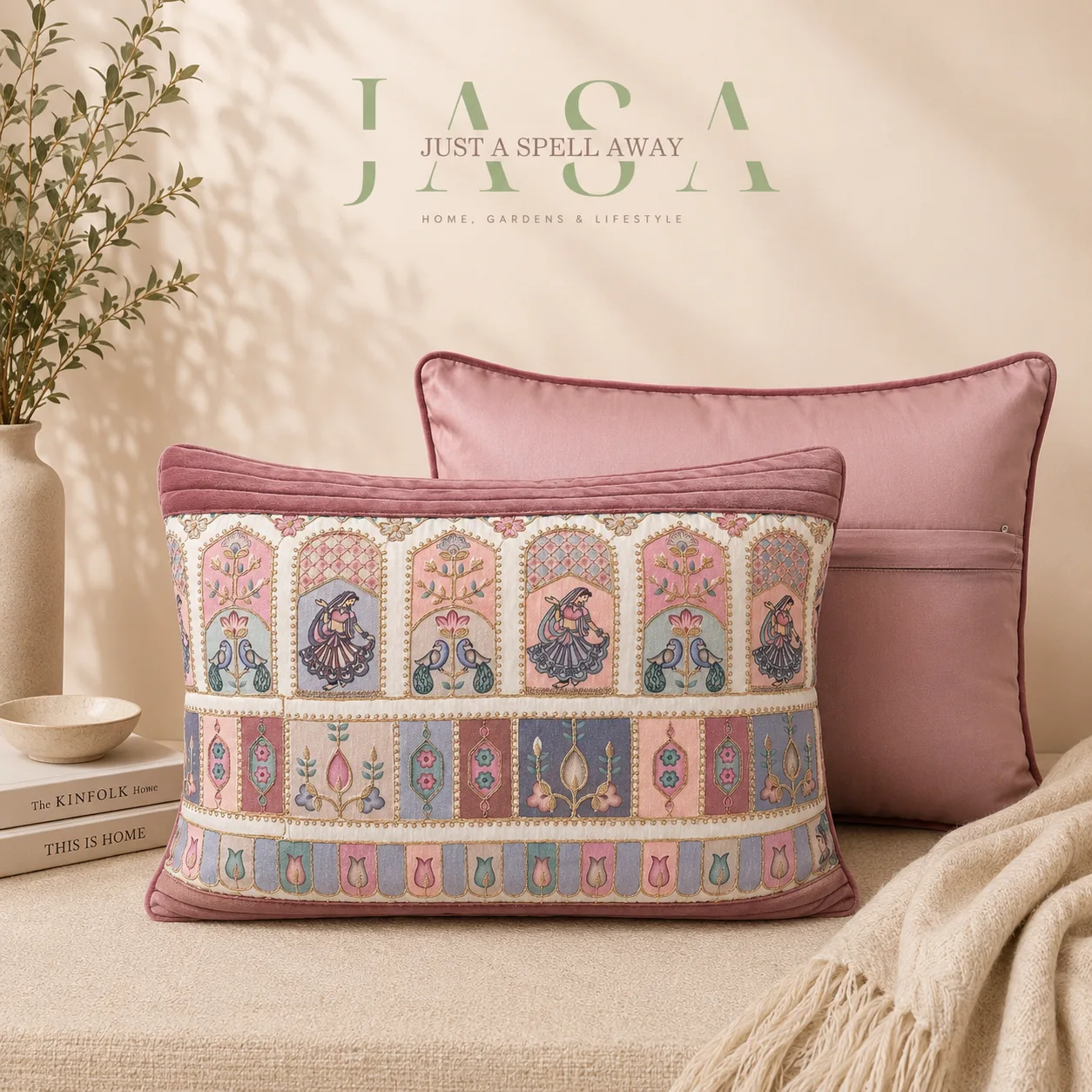 Royal Ethnic Cotton Velvet Cushion Cover - Mauve
