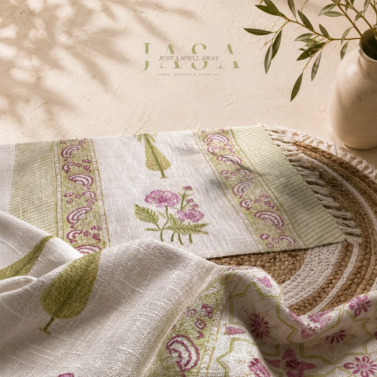 Cotton Jute Runner & Mats Set - Pink Bageecha