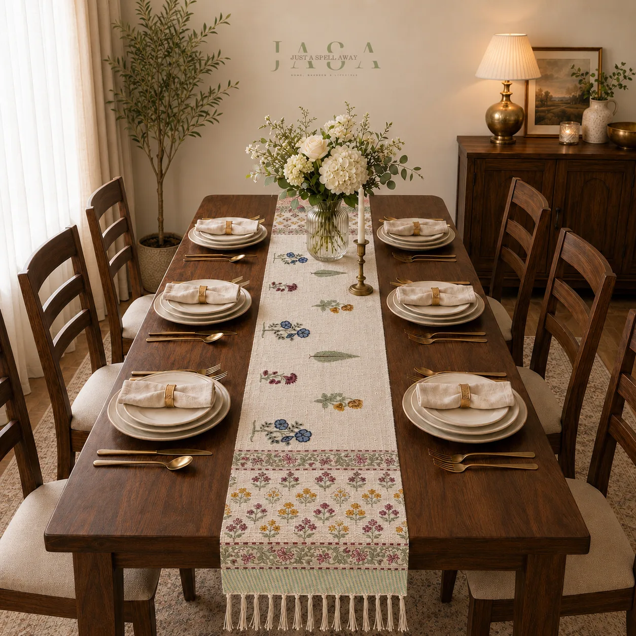 Cotton Jute Table Runner - Bageecha