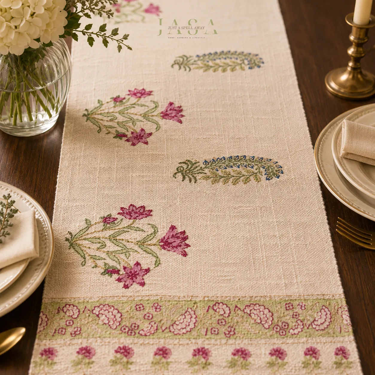 Cotton Jute Table Runner - Gulaabi Baag