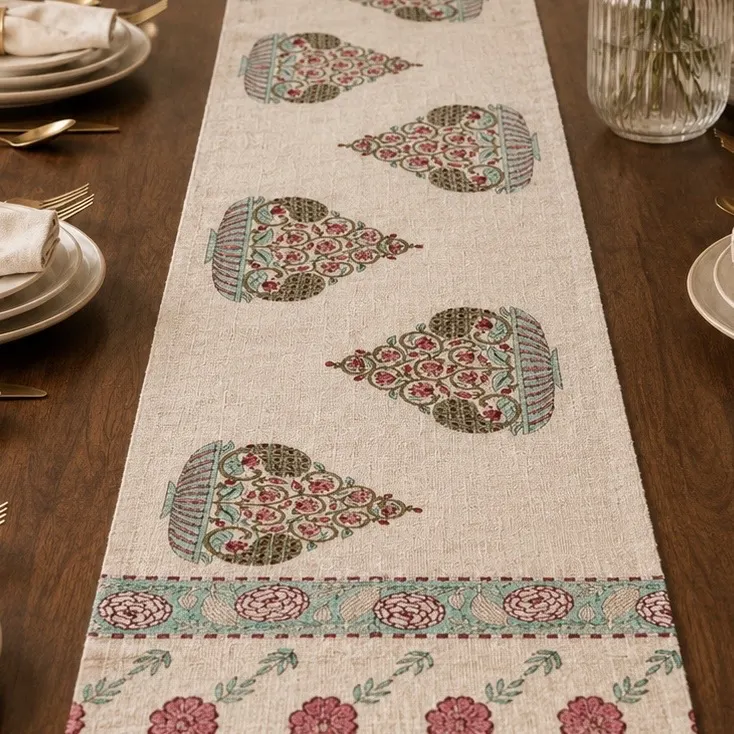 Cotton Jute Table Runner - Hariyali