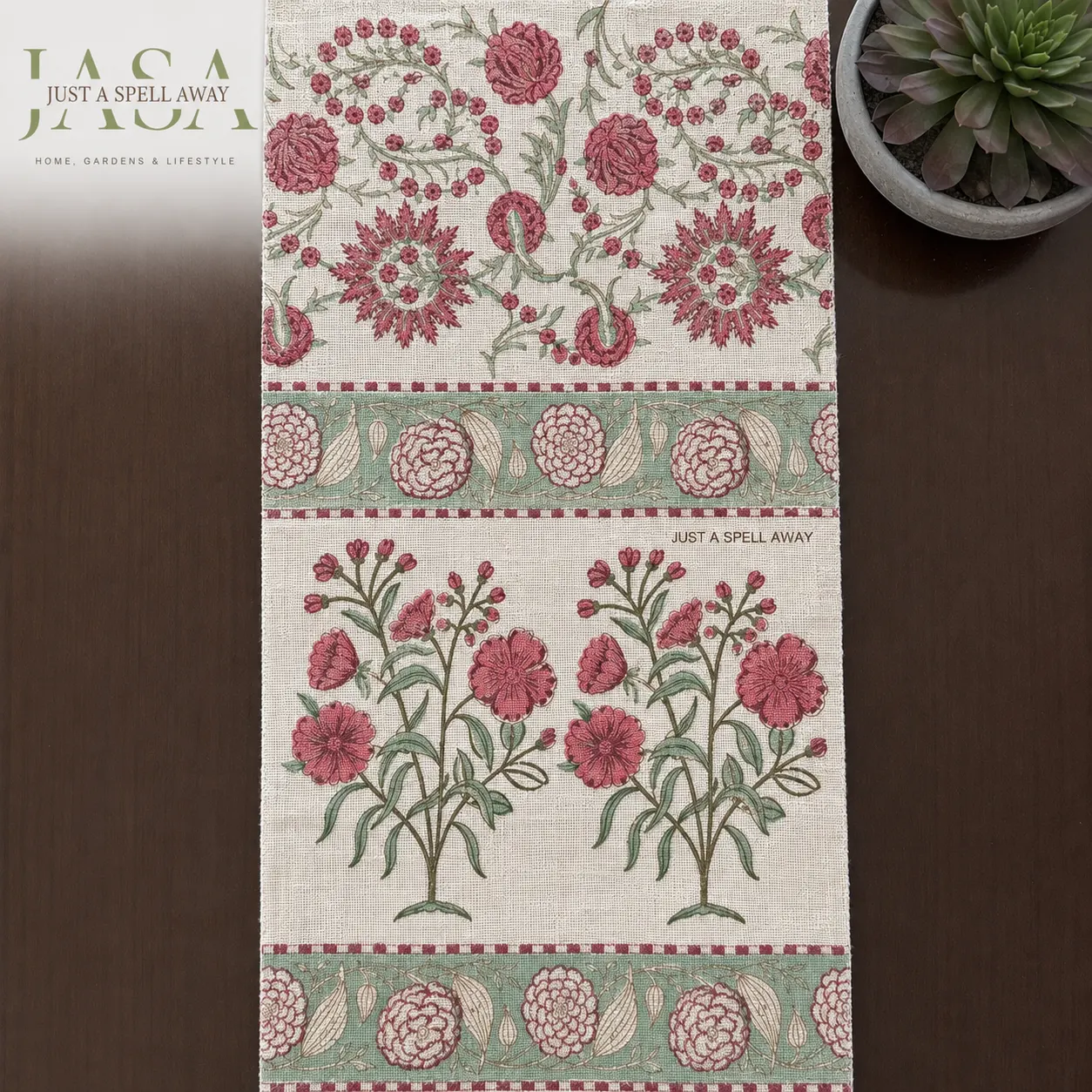Cotton Jute Table Runner - Pink Baag