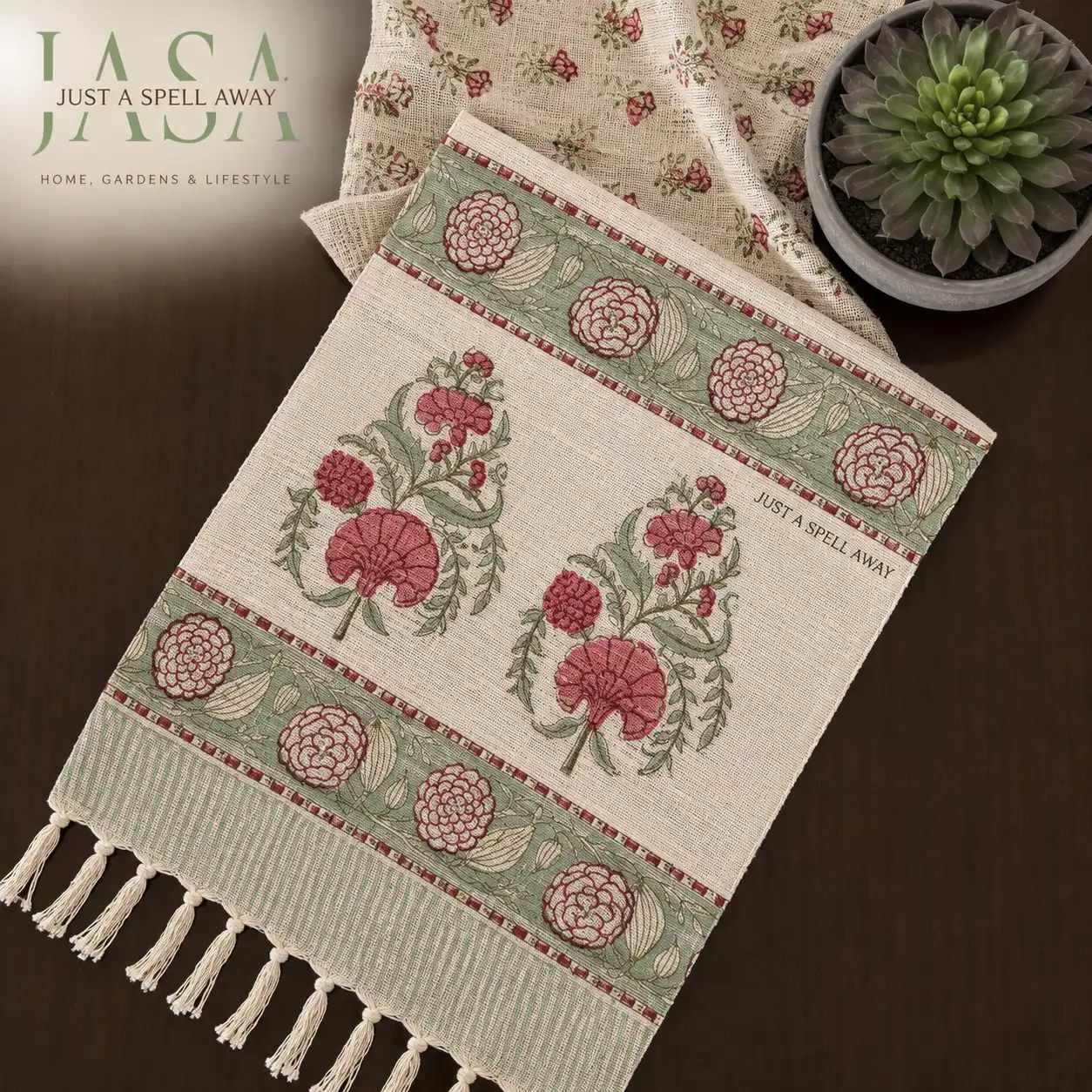 Cotton Jute Table Runner - Pink Jaal