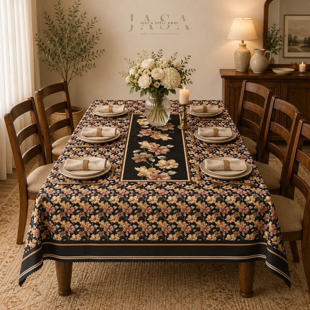 Cotton Velvet Table Cover - Black