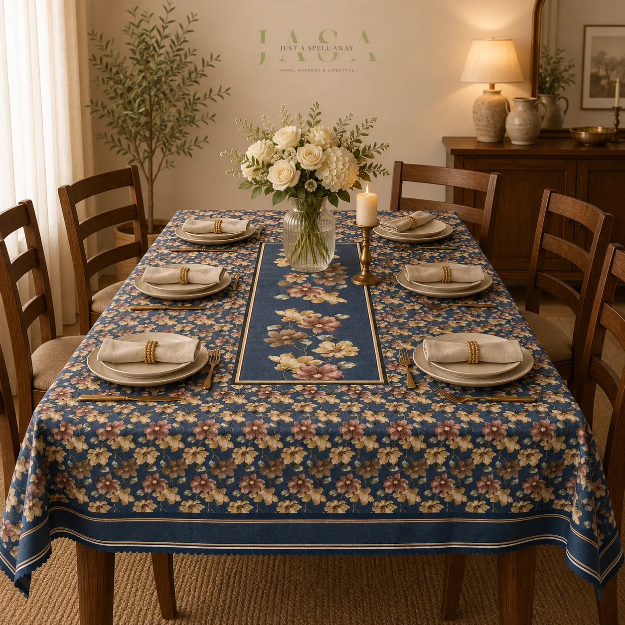 Cotton Velvet Table Cover - Denim Blue