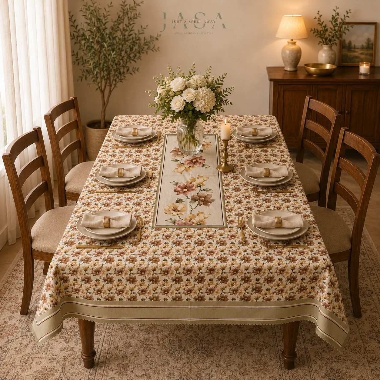 Cotton Velvet Table Cover - Golden Brown
