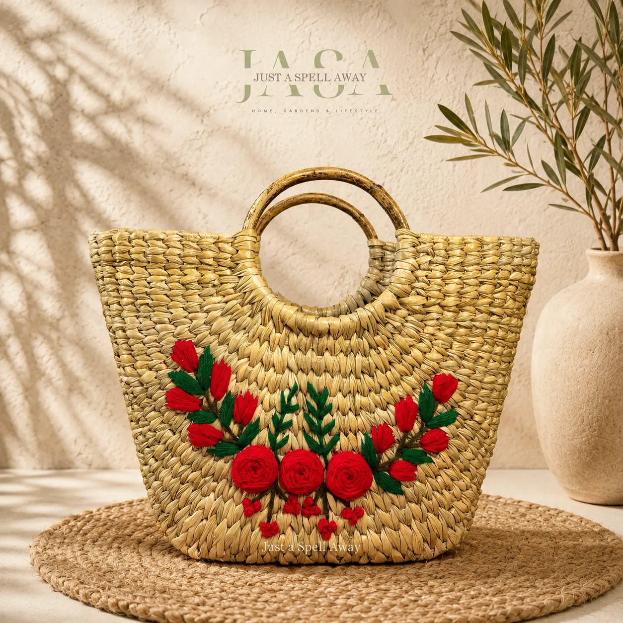 Reed Grass V Style Handbag - Red Roses