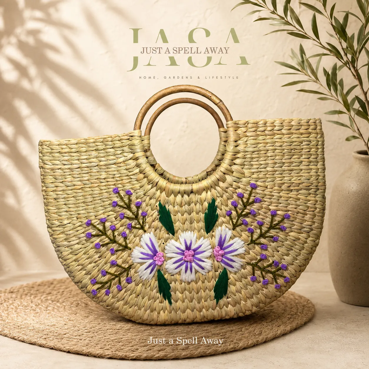 Reed Grass U Style Handbag -  White Blossom