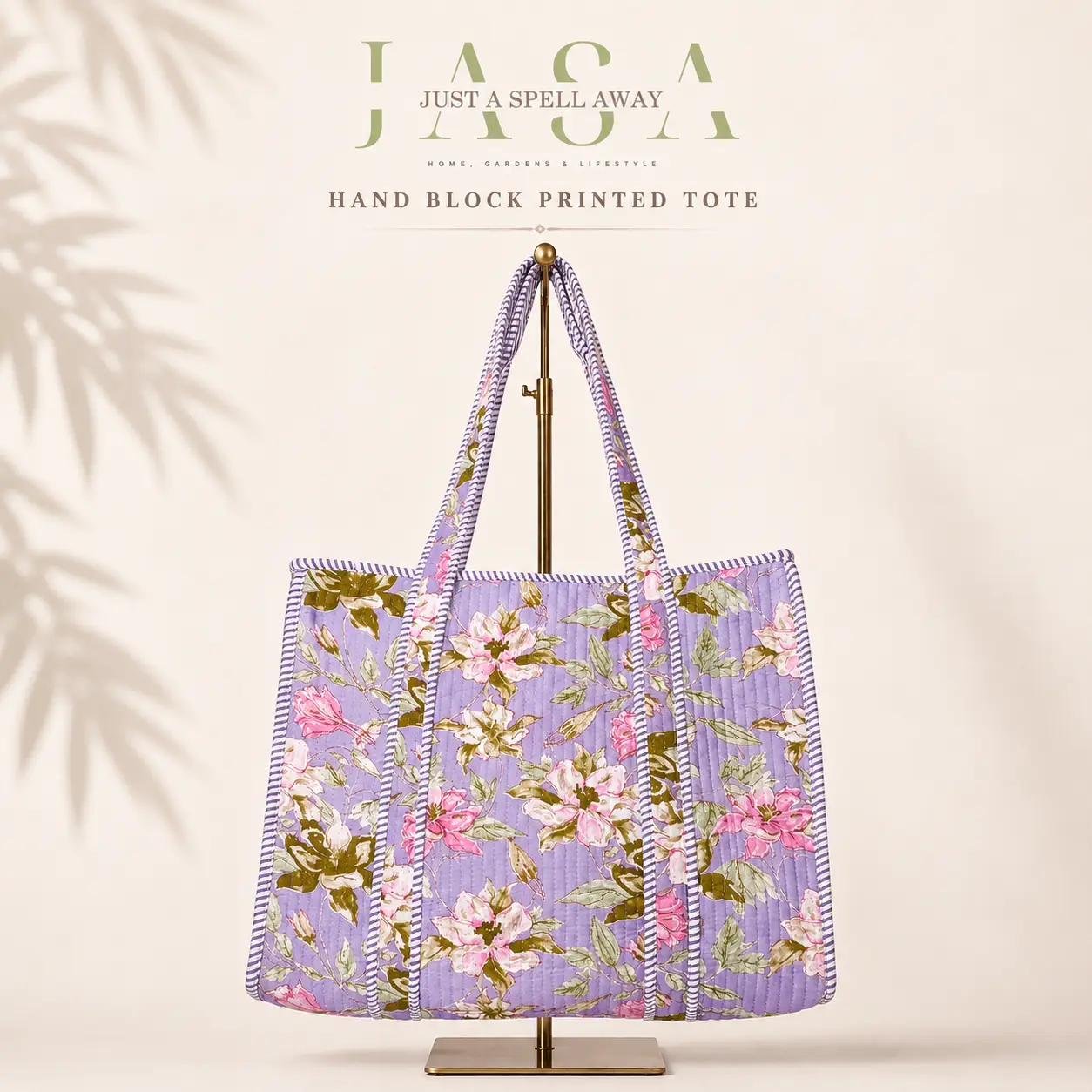 Hand Block Printed 18" Tote Bag - Mauve