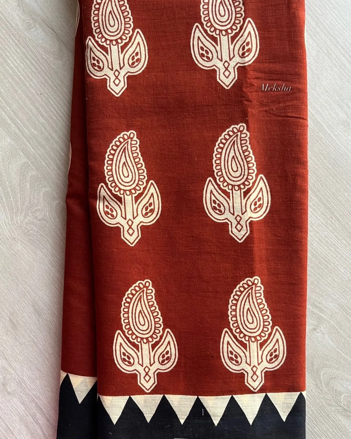 Hand Block Printed Mul Cotton Saree - Maroon