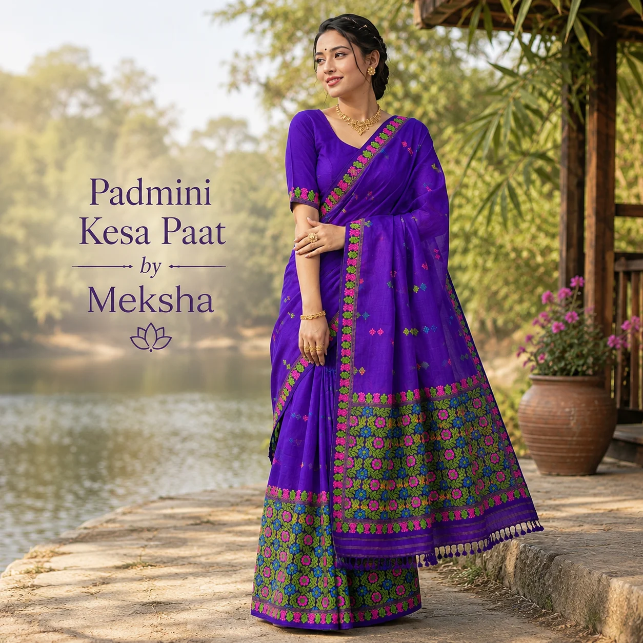 Padmini Kesa Paat Mekhela Sador : Purple with Phool Buta