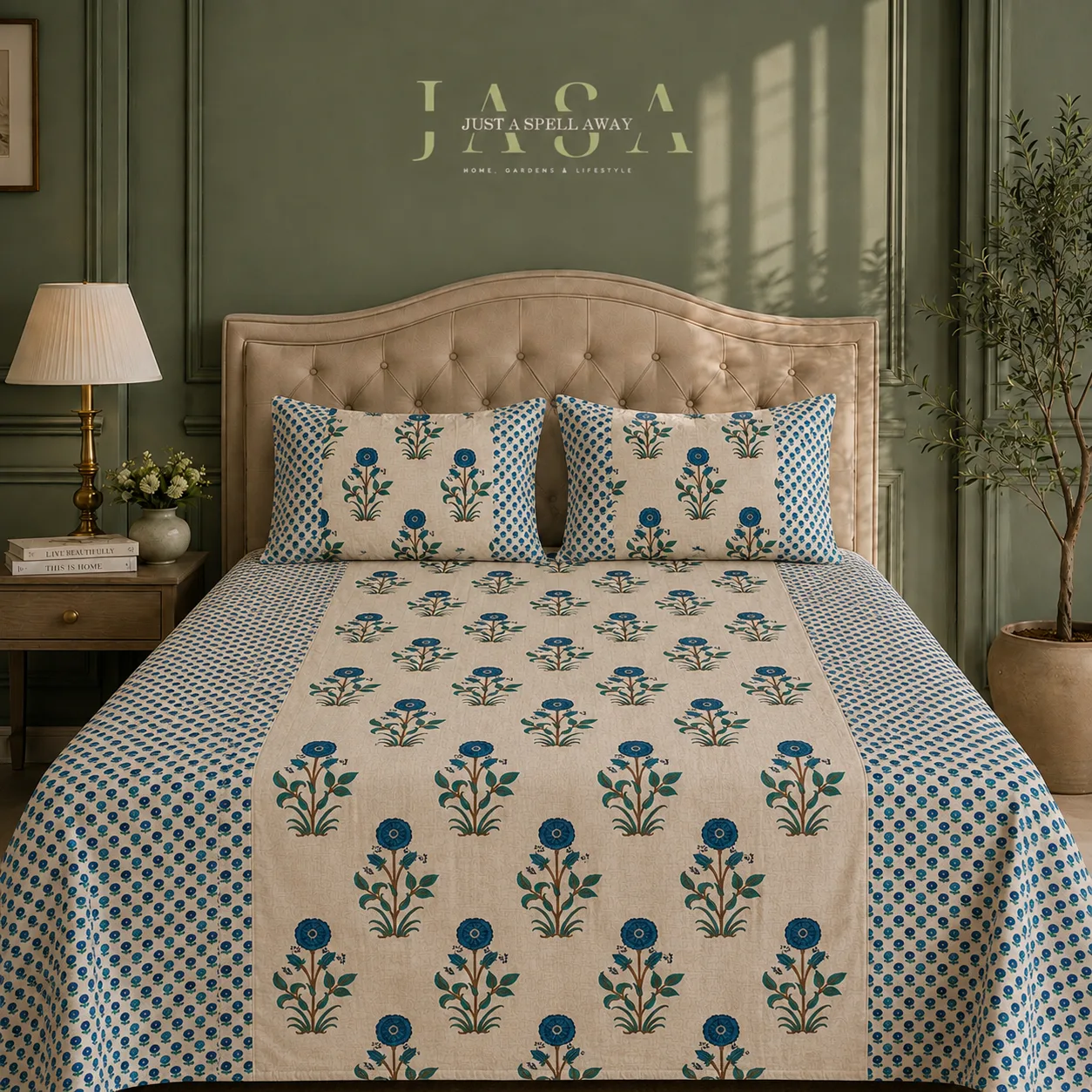 Gendha Phool Blue Bedsheet -Queen