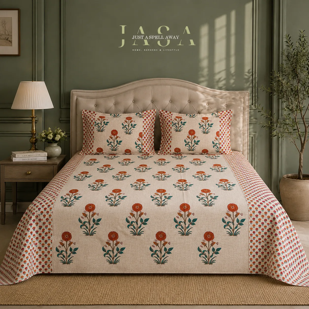 Gendha Phool Orange Bedsheet -Queen