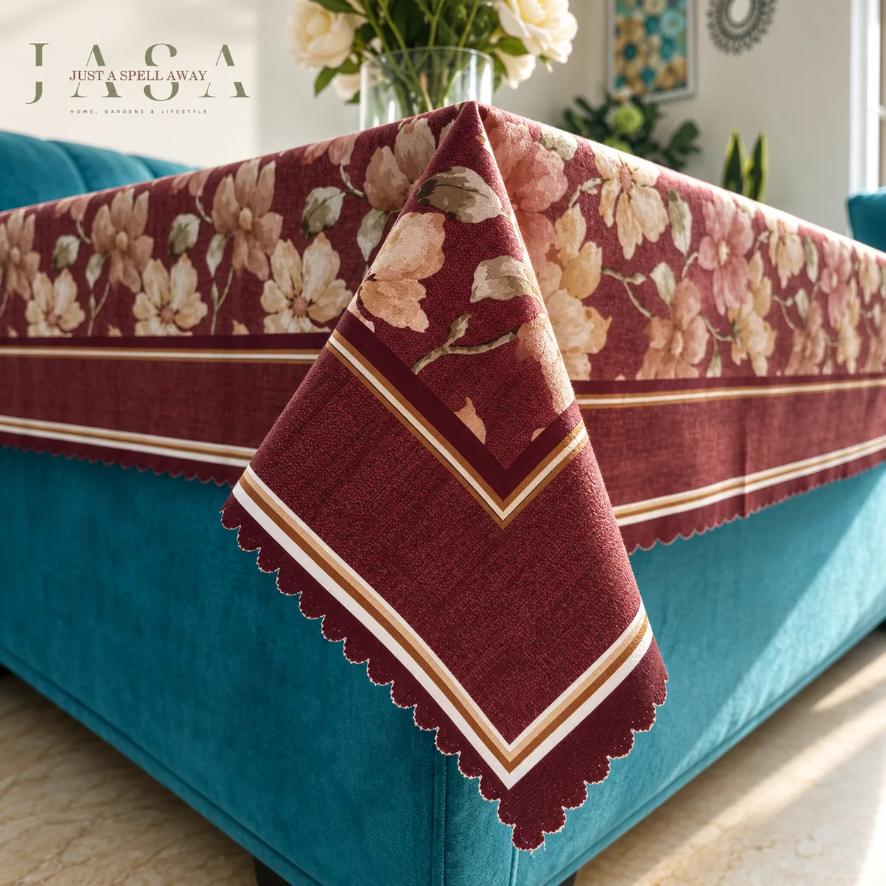 Maroon Cotton Velvet Center Table Cover