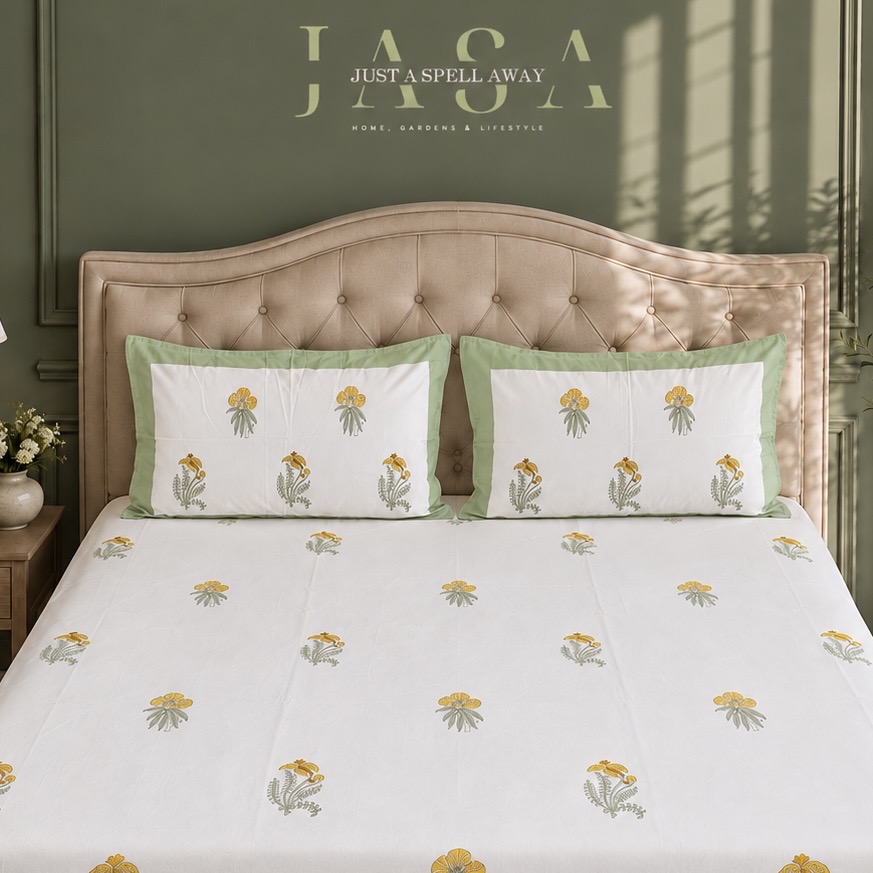 Sunehri Phool Percale King Bedsheet